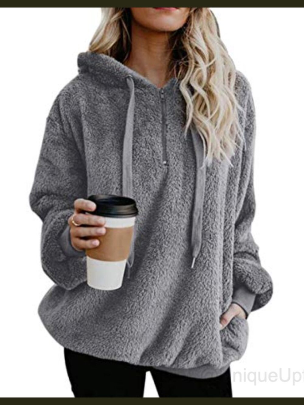 Fuzzy Sherpa Fleece Pullover Hoodie Oversized Zip Sweatshirt